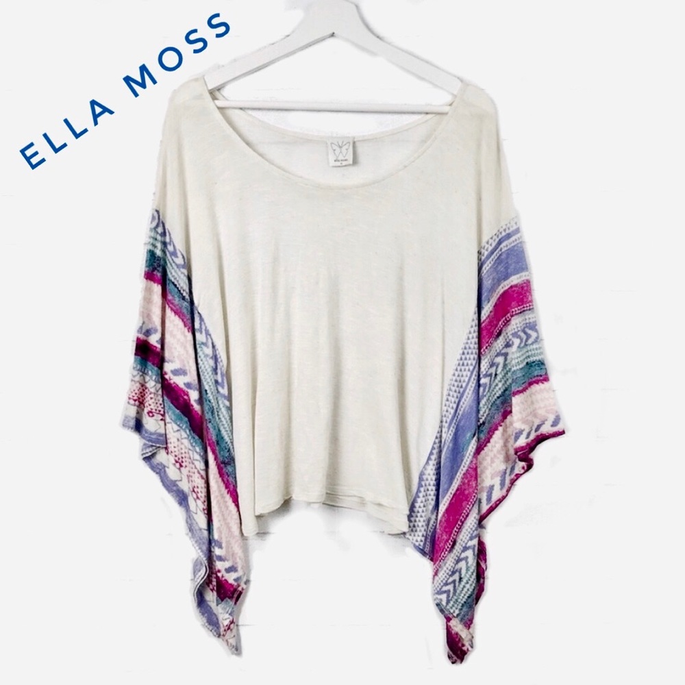 Ella Moss Loose Swing Top Boho Print Kimono Sleeve